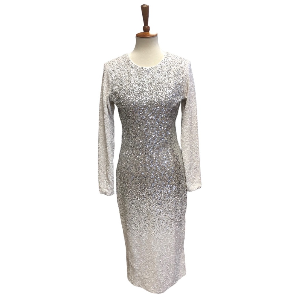 Dress the Population Sequins Silver & White Ombré Dress Size Large